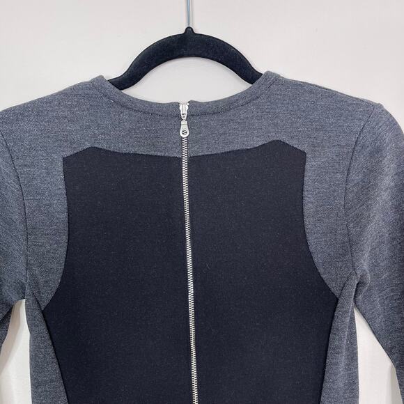 Whistles Size 2 Black Gray Knit Colorblock Long Sleeve Dress Bodycon Cocktail - Picture 5 of 9